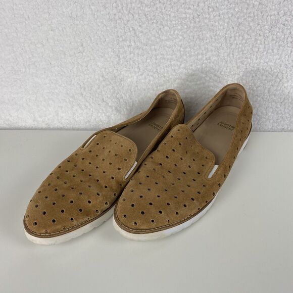 Johnston & Murphy Loafers Womens Sz 8.5M Brown Penelope Perforated Suede Slip On - Picture 1 of 12